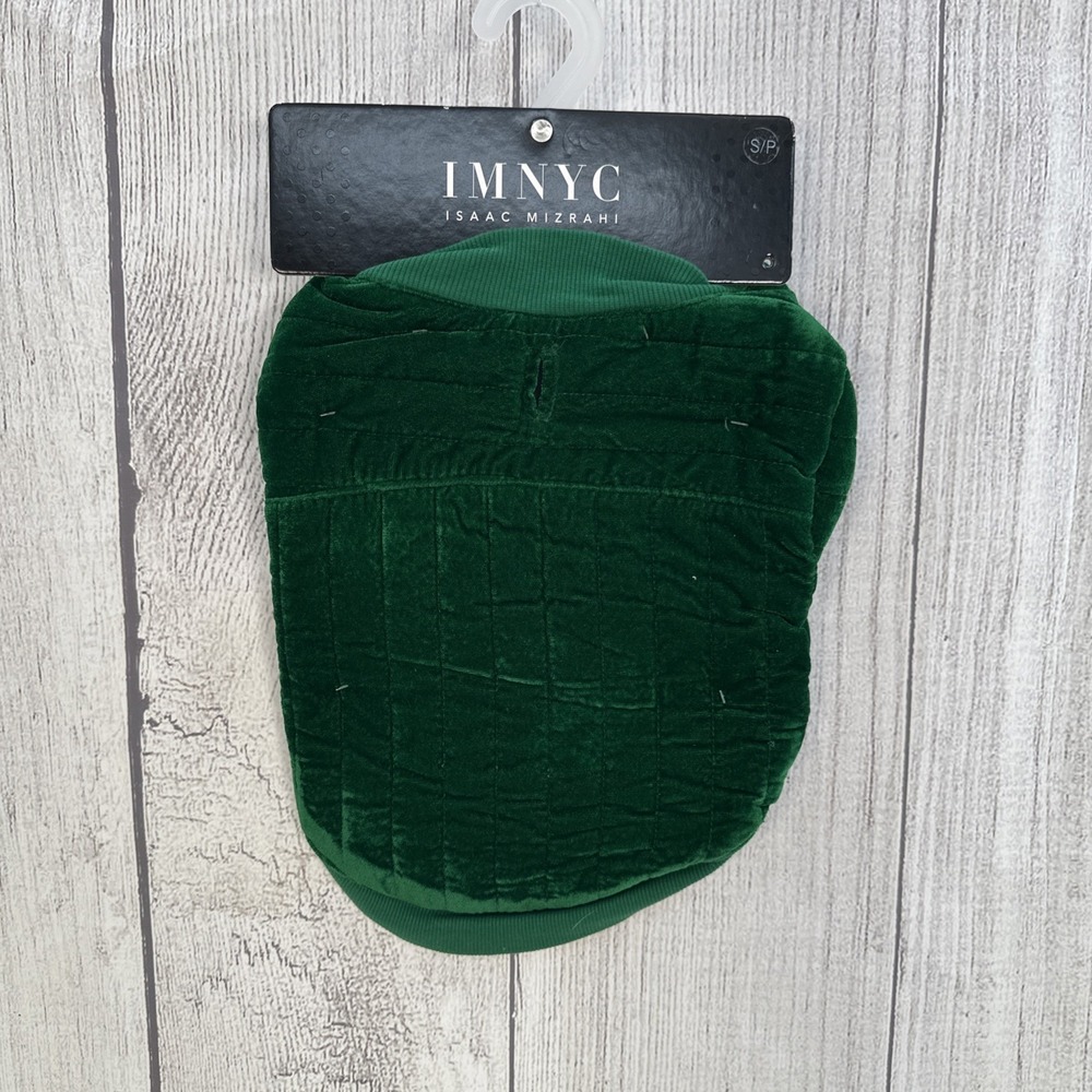Green Velvet Dog Coat SMALL Quilted Satin Lined Isaac Mizrahi IMNYC City Jacket